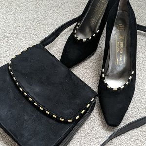 Vintage Bruno Magli Black Suede Heels and Purse